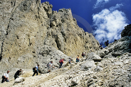 Rosengarten - Wanderer am Vajolonpass